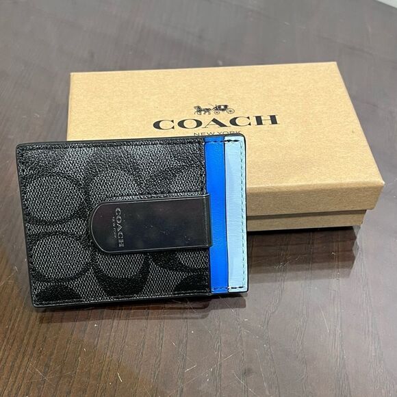 COACH monogram canvas money clip 5 card slot slim wallet NIB Giftable!! - Picture 2 of 7